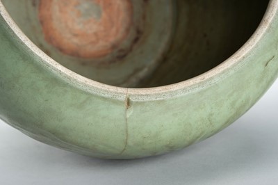 Lot 1856 - A CARVED AND MOLDED LONGQUAN CELADON ‘LOTUS’ PORCELAIN JAR, YUAN TO MING DYNASTY