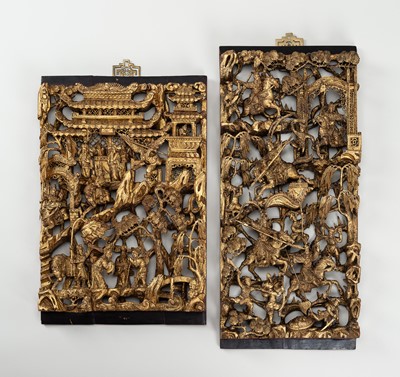 Lot 1661 - TWO RETICULATED GILT-LACQUERED WOOD PANELS, 19TH CENTURY