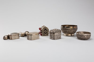 Lot 1181 - A LOT WITH SEVEN SILVER REPOUSSÉ OBJECTS