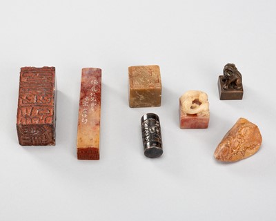 A GROUP OF SOAPSTONE AND METAL SEALS, QING DYNASTY AND LATER