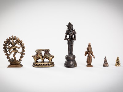 Lot 1174 - A LOT WITH SIX MIXED METAL BUDDHIST AND HINDU FIGURINES