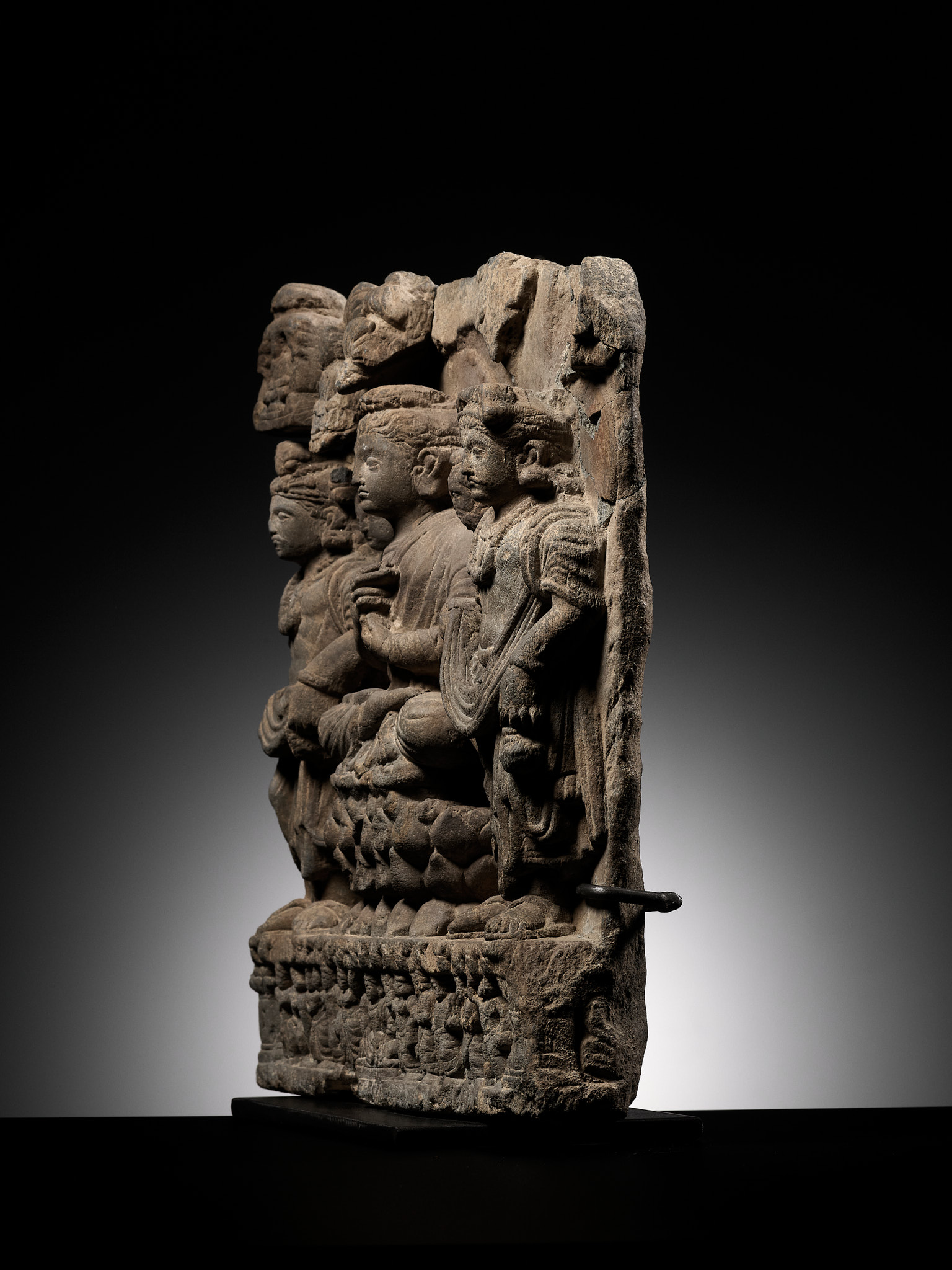 Lot 230 - A RARE SCHIST RELIEF TRIAD OF BUDDHA