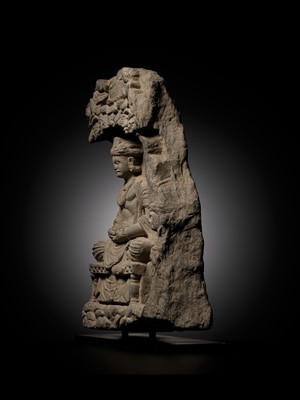Lot 337 - A GRAY SCHIST STELE OF THE BODHISATTVA MAITREYA WITH A DEVOTEE, ANCIENT REGION OF GANDHARA, 3RD-4TH CENTURY