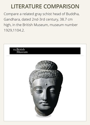 Lot 222 - A GRAY SCHIST HEAD OF BUDDHA, ANCIENT REGION OF GANDHARA, 2ND-3RD CENTURY