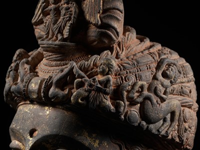Lot 231 - A RARE GRAY SCHIST HEAD OF A BODHISATTVA WITH ‘GARUDA’ TURBAN CREST, ANCIENT REGION OF GANDHARA, 3RD-4TH CENTURY