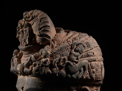 Lot 231 - A RARE GRAY SCHIST HEAD OF A BODHISATTVA WITH ‘GARUDA’ TURBAN CREST, ANCIENT REGION OF GANDHARA, 3RD-4TH CENTURY