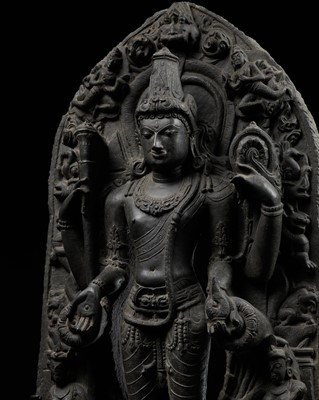 Lot 247 - A BLACK STONE STELE OF VISHNU, PALA PERIOD