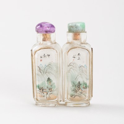 Lot 1802 - A DOUBLE INSIDE-PAINTED GLASS SNUFF BOTTLE, SIGNED LESAN, 1966