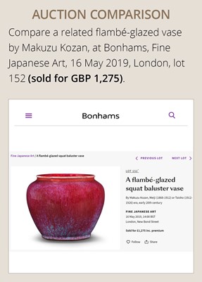 Lot 115 - MAKUZU KOZAN: A FINE FLAMBÉ-GLAZED PORCELAIN MINIATURE VASE