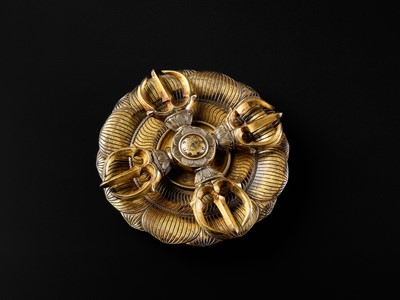 Lot 3 - A GILT BRONZE KATSUMA WITH MATCHING LOTUS TRAY, KAMAKURA