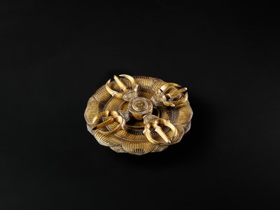 Lot 3 - A GILT BRONZE KATSUMA WITH MATCHING LOTUS TRAY, KAMAKURA