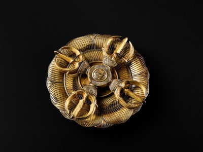 Lot 3 - A GILT BRONZE KATSUMA WITH MATCHING LOTUS TRAY, KAMAKURA