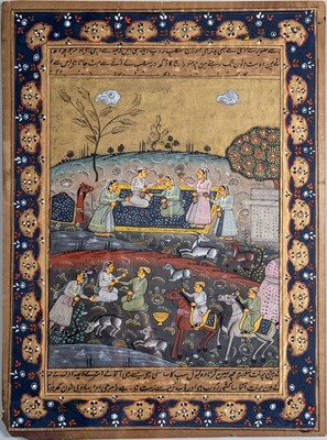 Lot 1231 - AN INDO-PERSIAN MINIATURE PAINTING DEPICTING NOBLEMEN & COURTESANS MERRILY DRINKING, 18TH TO 19TH CENTURY