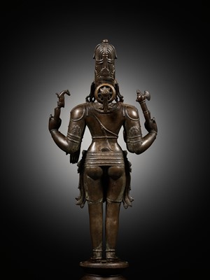 Lot 259 - A LARGE AND MASSIVELY CAST BRONZE FIGURE OF SHIVA CHANDRASHEKHARA, VIJAYANAGAR PERIOD