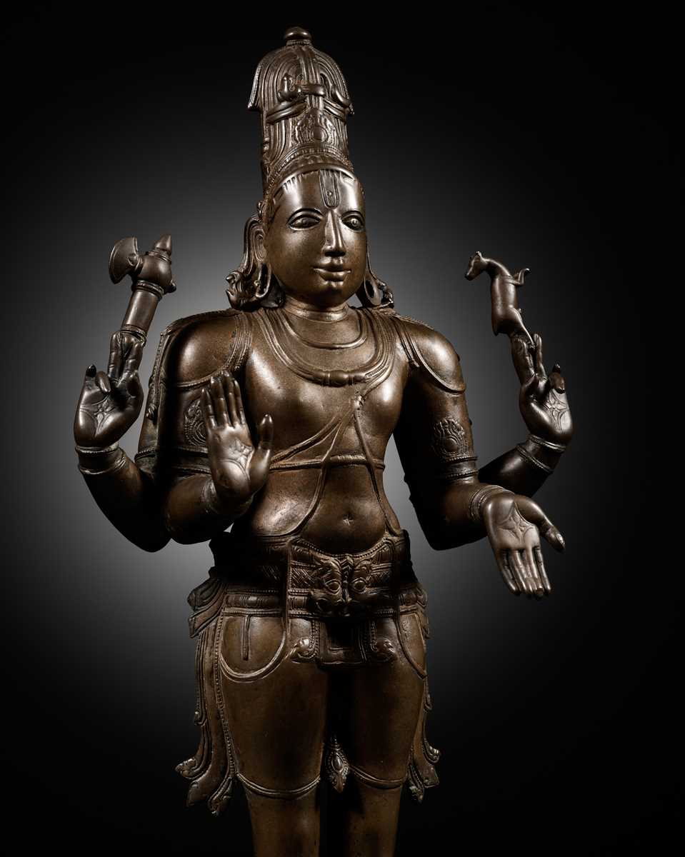 Lot 259 - A LARGE AND MASSIVELY CAST BRONZE FIGURE OF SHIVA CHANDRASHEKHARA, VIJAYANAGAR PERIOD