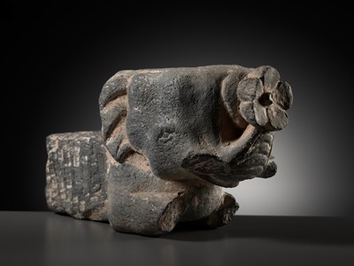 Lot 103 - A GRAY SCHIST STUPA PEG IN THE FORM OF AN ELEPHANT, ANCIENT REGION OF GANDHARA