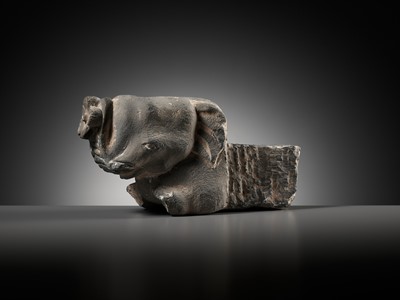 Lot 103 - A GRAY SCHIST STUPA PEG IN THE FORM OF AN ELEPHANT, ANCIENT REGION OF GANDHARA