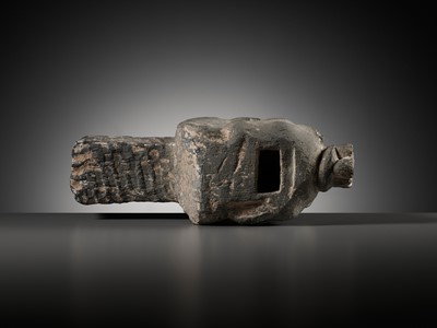 Lot 103 - A GRAY SCHIST STUPA PEG IN THE FORM OF AN ELEPHANT, ANCIENT REGION OF GANDHARA