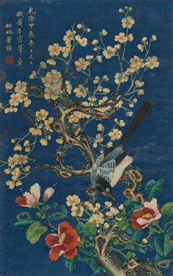 Lot 195 - DONG GAO (1740-1818): ‘MAGPIE WITH PRUNUS BLOSSOMS,’ DATED 1784