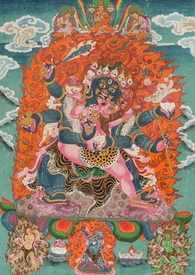 Lot 1502 - A THANGKA DEPICTING VAJRAKILA WITH CONSORT