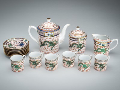 Lot 2023 - AN ART NOUVEAU INSPIRED ‘TWIN DRAGON’ PORCELAIN TEA SET, REPUBLIC PERIOD