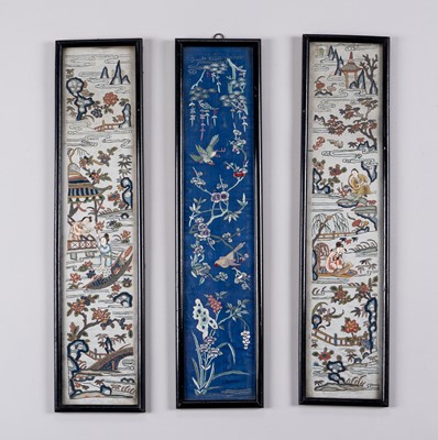 Lot 1907 - A GROUP OF THREE EMBROIDERED SLEEVE BANDS, QING DYNASTY