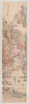 Lot 1630 - A SCROLL PAINTING OF A SCHOLAR IN A LANDSCAPE, AFTER PENG YANG