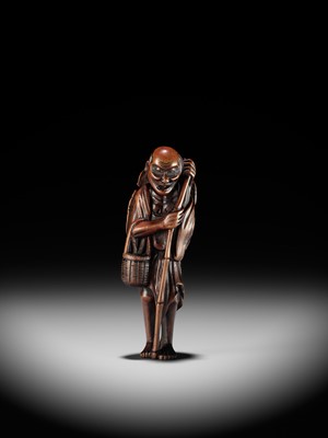 Lot 323 - A LARGE AND RARE WOOD NETSUKE OF ONO NO KOMACHI