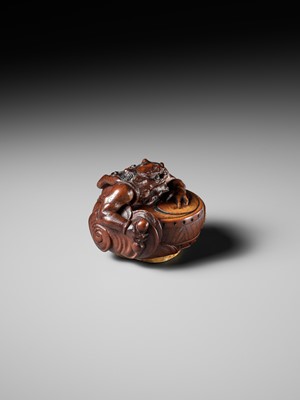 Lot 317 - OSAI: A WOOD OKIMONO OF RAIJIN DISCHARGING A STORM