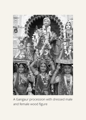 Lot 270 - A PAIR OF LARGE GANGAUR FESTIVAL SCULPTURES DEPICTING SHIVA AND PARVATI