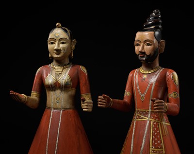 Lot 270 - A PAIR OF LARGE GANGAUR FESTIVAL SCULPTURES DEPICTING SHIVA AND PARVATI