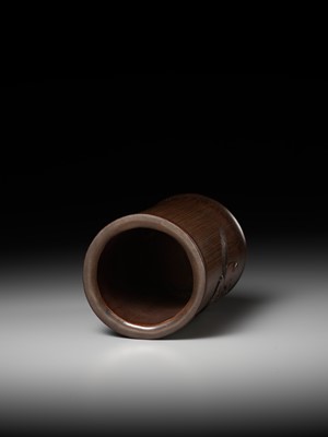 Lot 373 - A BAMBOO BRUSHPOT DEPICTING LIU HAI AND HIS TOAD, BITONG, BY WU ZHIFAN, JIADING SCHOOL, EARLY QING DYNASTY