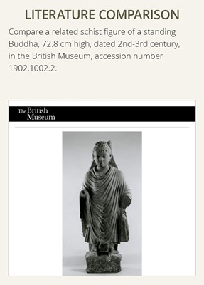 Lot 101 - A PUBLISHED GRAY SCHIST FIGURE OF BUDDHA SHAKYAMUNI, ANCIENT REGION OF GANDHARA, 3RD-4TH CENTURY