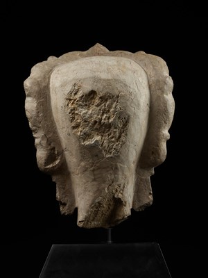Lot 43 - A RARE AND MASSIVE CARVED LIMESTONE HEAD OF GUANYIN, SONG DYNASTY