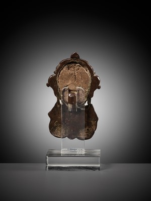 Lot 258 - A BRONZE PROCESSIONAL MASK, MOHRA, DEPICTING LAKSHMI, 17TH-18TH CENTURY