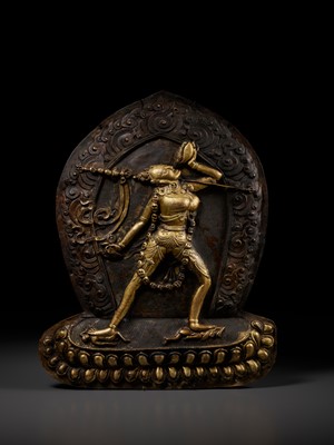 Lot 285 - A GILT COPPER REPOUSSÉ PLAQUE OF VAJRAYOGINI, TIBET, 18TH-19TH CENTURY
