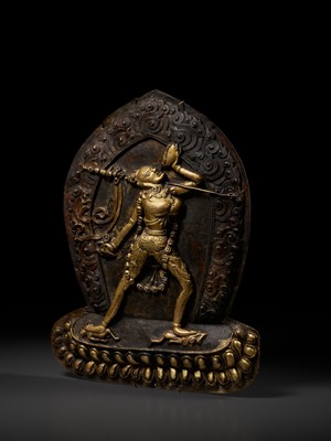 Lot 285 - A GILT COPPER REPOUSSÉ PLAQUE OF VAJRAYOGINI, TIBET, 18TH-19TH CENTURY