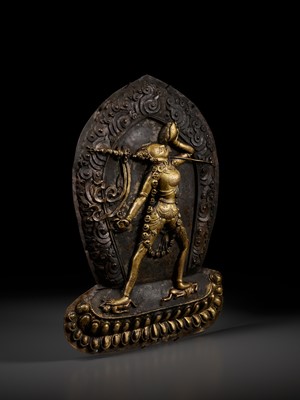 Lot 285 - A GILT COPPER REPOUSSÉ PLAQUE OF VAJRAYOGINI, TIBET, 18TH-19TH CENTURY