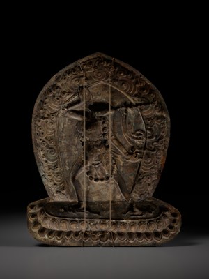 Lot 285 - A GILT COPPER REPOUSSÉ PLAQUE OF VAJRAYOGINI, TIBET, 18TH-19TH CENTURY