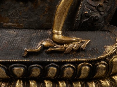 Lot 285 - A GILT COPPER REPOUSSÉ PLAQUE OF VAJRAYOGINI, TIBET, 18TH-19TH CENTURY