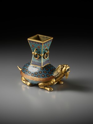 Lot 84 - A GILT-BRONZE AND CLOISONNÉ ENAMEL ‘BIXI AND GU’ CENSER, EARLY TO MID-QING DYNASTY