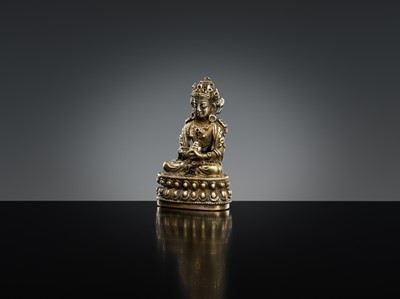 Lot 297 - A SMALL SILVERED COPPER ALLOY FIGURE OF AMITAYUS, 18TH-19TH CENTURY