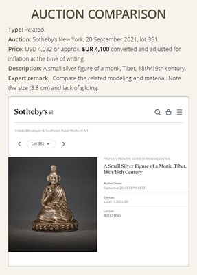 Lot 297 - A SMALL SILVERED COPPER ALLOY FIGURE OF AMITAYUS, 18TH-19TH CENTURY