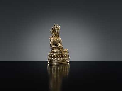 Lot 297 - A SMALL SILVERED COPPER ALLOY FIGURE OF AMITAYUS, 18TH-19TH CENTURY