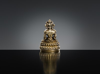 Lot 297 - A SMALL SILVERED COPPER ALLOY FIGURE OF AMITAYUS, 18TH-19TH CENTURY