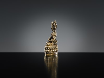 Lot 297 - A SMALL SILVERED COPPER ALLOY FIGURE OF AMITAYUS, 18TH-19TH CENTURY