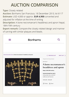 Lot 287 - A NECROMANCER’S BONE HEADDRESS, WRISTBAND AND APRON, TIBET OR NEPAL, 18TH-19TH CENTURY