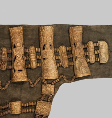 Lot 287 - A NECROMANCER’S BONE HEADDRESS, WRISTBAND AND APRON, TIBET OR NEPAL, 18TH-19TH CENTURY