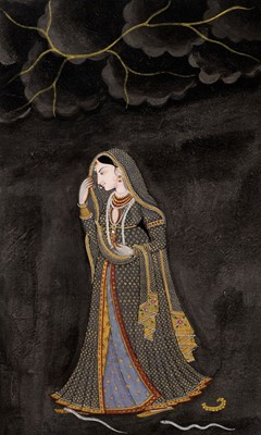 Lot 645 - AN ILLUSTRATION FROM A NAYIKA SERIES DEPICTING AN ABHISARIKA NAYIKA, KANGRA, 18TH-19TH CENTURY