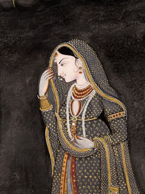 Lot 645 - AN ILLUSTRATION FROM A NAYIKA SERIES DEPICTING AN ABHISARIKA NAYIKA, KANGRA, 18TH-19TH CENTURY